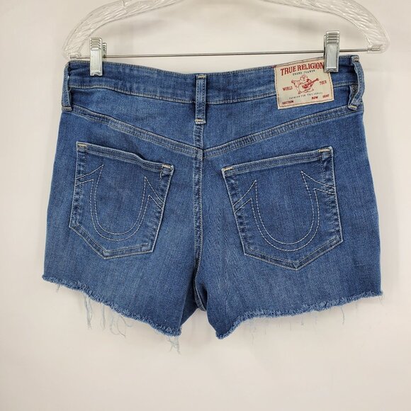 True Religion Maisie Women's Raw Hem High Waisted Denim Jean Shorts Size 29 - Picture 1 of 7